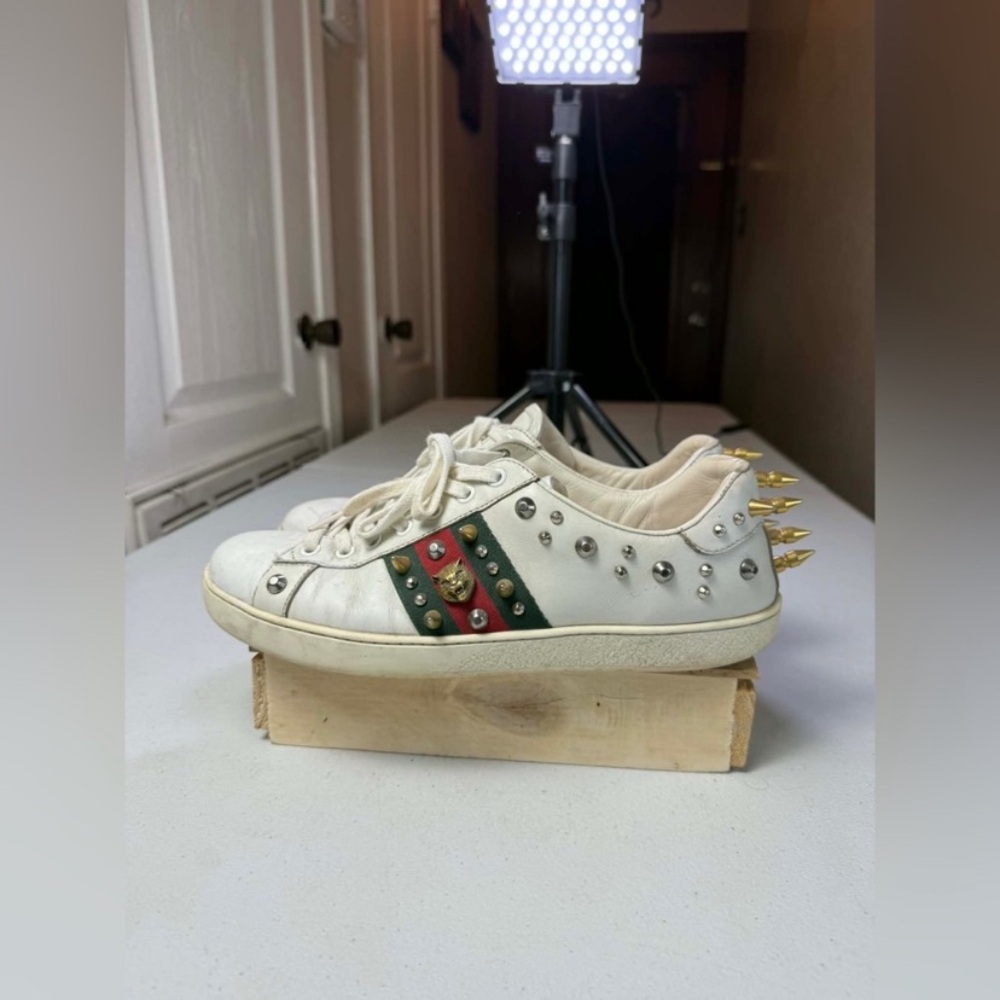 Gucci Sneakers White with Web and Studs Sz 7.5 G / US 8.5 - Picture 3 of 14